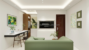 Ensemble de meubles de chambre d'hôtel moderne à prix abordable, kit complet comprenant lit en bois, tables de chevet, meuble TV et canapé - Product Image 6