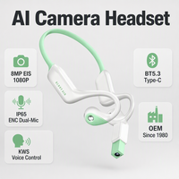 Casque intra-auriculaire avec caméra IA 8MP EIS 5.3 pour 6 IP65 ENC, indicateur de batterie LED, chargement Type-C, mains libres, vue à la troisième personne, 5-10 heures d'autonomie