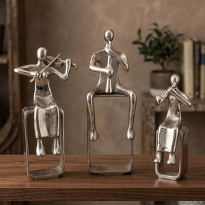 Ensemble de 3 figurines de musiciens en argent faites à la main, écologiques, sculpture d'art moderne, ornement de table pour la décoration de salon et de la maison - Product Image 3