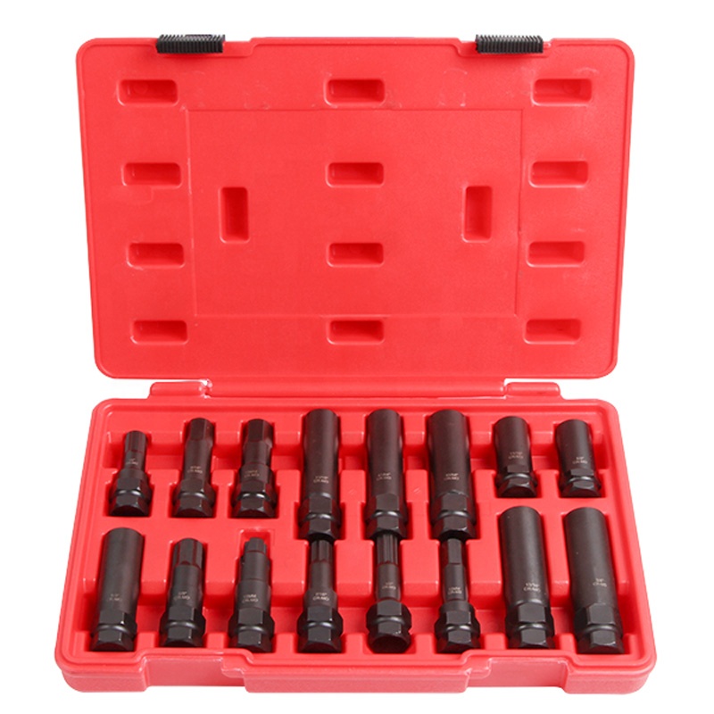 16Piece Locking Lug Nut Master Key Set Wheel Lock Removal Kit