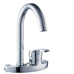 Robinet de cuisine mural à poignée unique, noyau en céramique de 15 cm, rotation à 360 degrés, style contemporain - Product Image 4