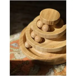 Unique Design Wooden Cat Three Levels Tracks with Ball Pet Interactive Roller Table Cat Tunnel Tower Toys Cat Catch Ball