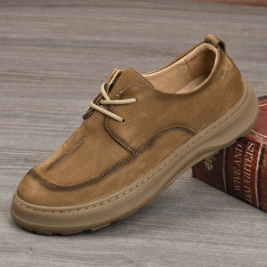 Chaussures de marche pour hommes à bout rond en cuir de vache véritable, lacées, respirantes, avec semelle extérieure en caoutchouc, confortables et de style décontracté - Product Image 1