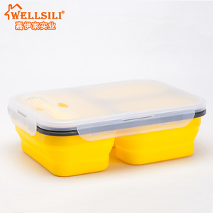 Fiambrera de silicona plegable ecológica, contenedor de alimentos sin BPA, 3 compartimentos, bento con horquilla, gran oferta de fábrica - Product Image 6