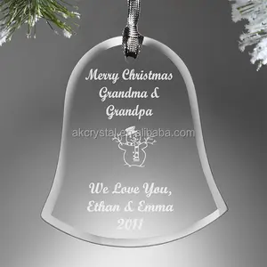 Diskon besar barang hadiah Natal hiasan kaca kristal bentuk ukiran Logo kustom ornamen pohon Natal gantung