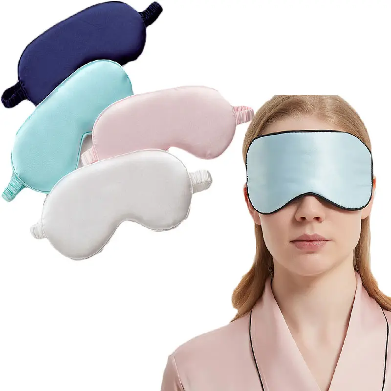 2023 Unisex süper pürüzsüz körü körüne ipek saten uyku göz maskesi elastik kayış ile özel Logo baskılı ipek göz maskesi