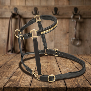 High Quality Extra Soft Cow Leather Horse <b>Halter</b> Stylish English Accessories with Rose Gold Crystals and Hardware - Product Image 1