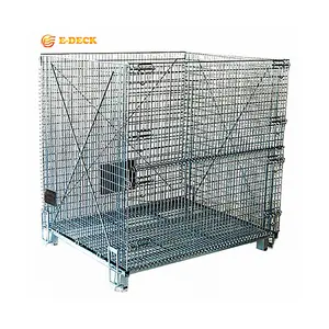 China Industrial Stackable Steel Metal Zinc Warehouse Collapsible Foldable Wire Mesh Storage Cages