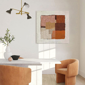 Abstract Color Block Texture Hand Painted Oil Painting <b>Square</b> White <b>Frame</b> Wabi Sabi Style Minimalist Living Room Decorative Art - Product Image 3