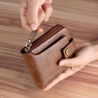 Dompet Pria Klasik Motif Pohon Bahan PU, Penutup Ritsleting dan Kancing, Tempat Kartu Kredit, Penyimpanan Koin, Fleksibel