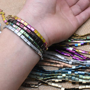 天然石ヘマタイトビーズ5x5mmダブルホールスクエアルーズスペーサービーズDIYデザインジェムストーンビーズを作るジュエリー用 - Product Image 5