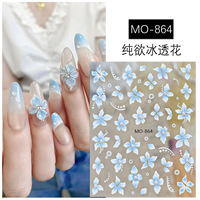Autocollants pour ongles tendance motif floral glacé, best-seller, en relief, transparents, inspirés de la France, style insulaire, fleur de lys perlée à cinq pétales