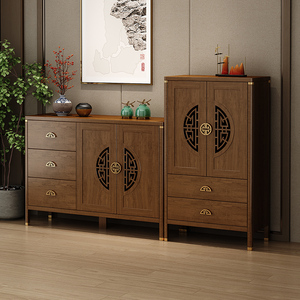 Lxyx Chinese Style Solid Wood <b>Sideboard</b> with Brass Handles and Carved Doors for Dining Room Storage Cabinet - Product Image 2