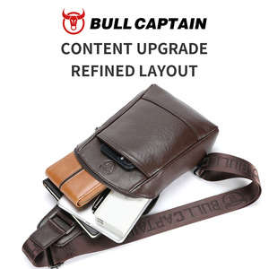 BULL CAPTAIN Bolso de Pecho de Cuero Genuino para Hombre, Bolso Bandolera Vintage de Cuero Genuino, Mochila de Pecho para Viajes al Aire Libre, Logotipo Personalizado - Product Image 4