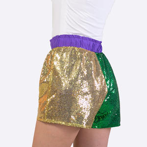Custom Women's Fashionable Patchwork Pleated Shiny Lounge Green <strong>Gold</strong> Sequin Shorts Mardi Gras <strong>Dress</strong> - Product Image 4