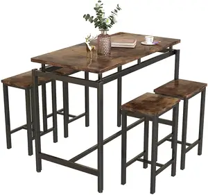 Moderno cozinha mesa e cadeiras para 4, madeira pub mesa de bar conjunto perfeito para café da manhã pequeno espaço sala de estar