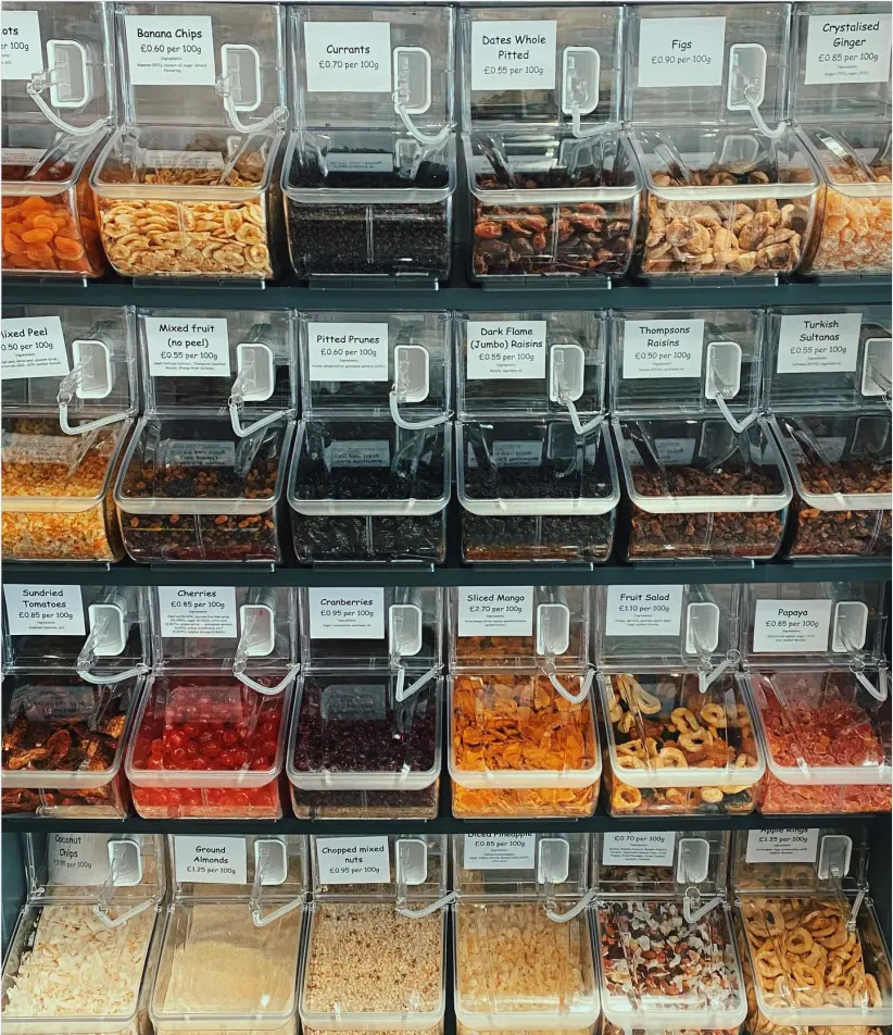 Ecobox hạt Hạt container với Scoop lưu trữ Scoop bin rõ ràng số lượng lớn thực phẩm Thùng kẹo bin cho các cửa hàng