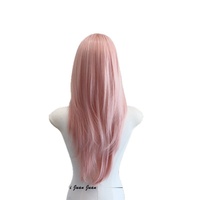 Perruque complète haut de gamme rose pour femme, double queue de cheval, modification de la forme du visage, modèle en fibre haute température