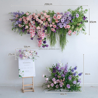 E025 Mur floral artificiel en soie rose pastel et violet, verdure suspendue, décors de mariage, accents de plafond pour événements, décoration murale de mariage