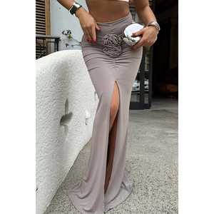 กระโปรงยาวคลุมเข่าเอวจักรวรรดิกระโปรงทรงดินสอแต่งด้วยหนังปักลายและผ้าสแปนเด็กซ์ผ้าไหมธรรมดาประดับโบว์ - Product Image 4