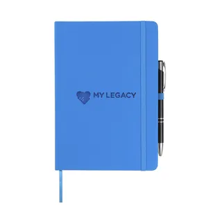 Ready to ship A5 pu leather notebook sky blue with pen holder and elastic closure