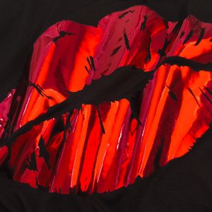 Womens Off The Shoulder Top Short Sleeve Metallic Lip Print Casual Blouse Regular Plus Size - Product Image 3