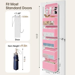 6 Tier Over The Door Organizer Hanging <b>Storage</b> With Clear Window Pink <b>For</b> Bathroom Bedroom <b>Kitchen</b> Nursery - Product Image 2