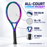 Raquette de tennis en fibre de carbone personnalisée avec logo, vente en gros d'usine professionnelle, 27 pouces, 100 pouces carrés, 16x19, raquette de tennis pour adultes, OEM ODM