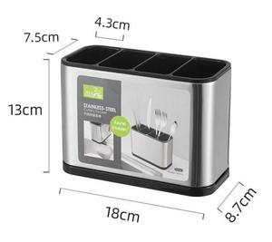 Conteneur de rangement pour ustensiles de <span class=keywords><strong>cuisine</strong></span> multifonctionnel 3 en <span class=keywords><strong>1</strong></span> en acier inoxydable avec <span class=keywords><strong>bac</strong></span> d'égouttement intégré, porte-baguettes et porte-cuillères - Product Image 2