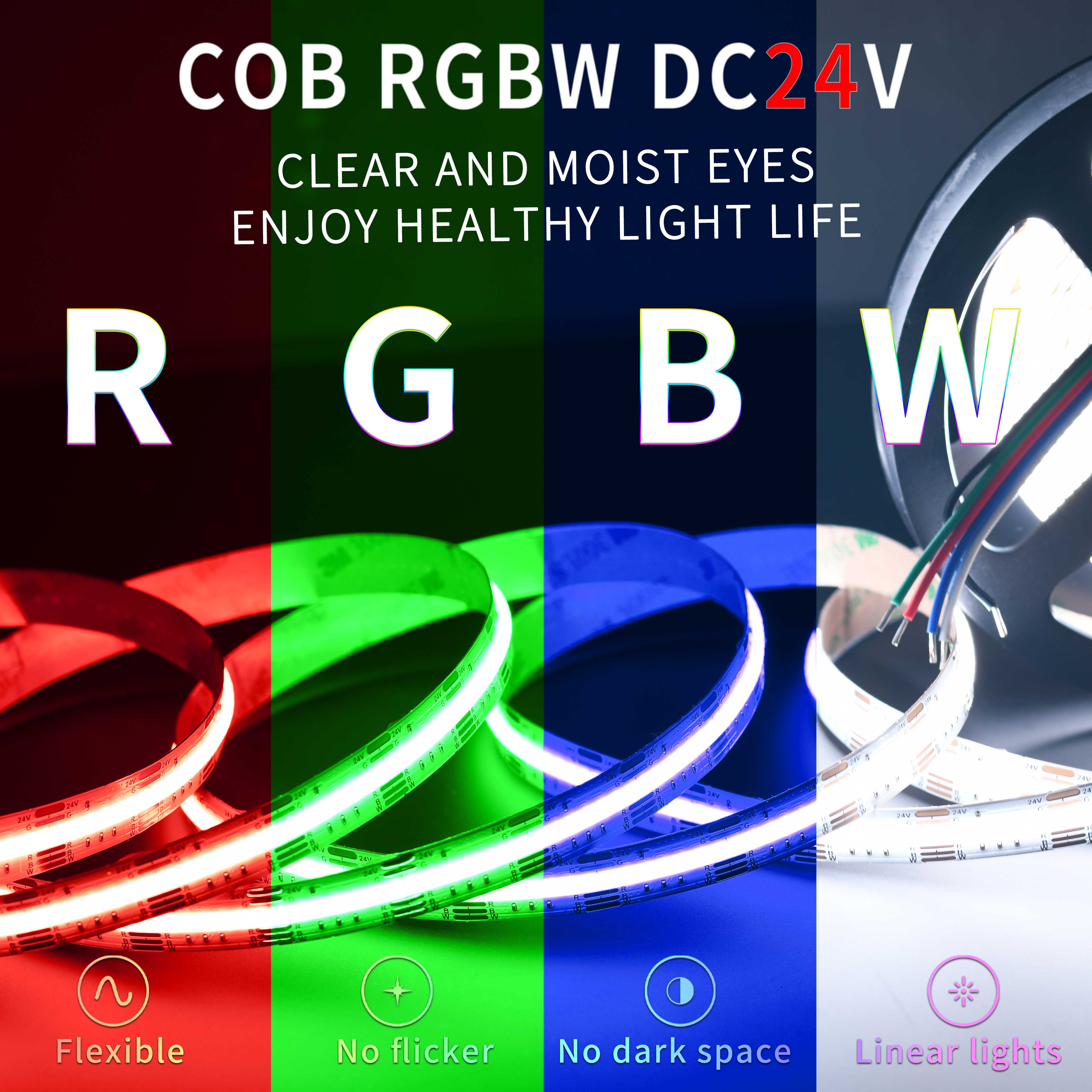 Wholesale RGBW RGB 3000k 4000k 6000k cob led strip light cri 90 24v 1232leds/m COB RGBW LED Strip