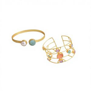 Envío Inmediato: Pendientes de Oreja Ajustables de Latón Chapado en Oro de 18K con Piedras Preciosas, Estilo Boho Mate, Hechos a Mano, Joyería de Moda Unisex, Proveedor Mayorista - Product Image 1