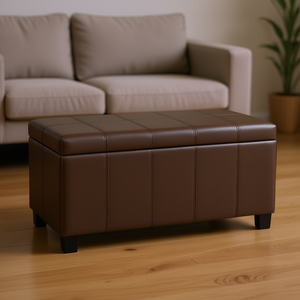 Panca contenitore Dover marrone cioccolato in pelle PU, mobile moderno per soggiorno, sgabello contemporaneo per la casa - Product Image 2