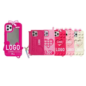 Capa de telefone para iPhone 11 14 12 13 15 Pro Max Espelho 3D Bonito Desenhos Animados Silicone Designer À Prova de Choque