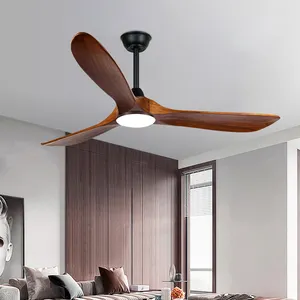 Morden Phổ Biến Thông Minh Ba Rắn Gỗ Lưỡi Đèn Chùm 52Inch Đối Với Trang Chủ Khách Sạn DC Động Cơ Điều Khiển Từ Xa LED Quạt Trần