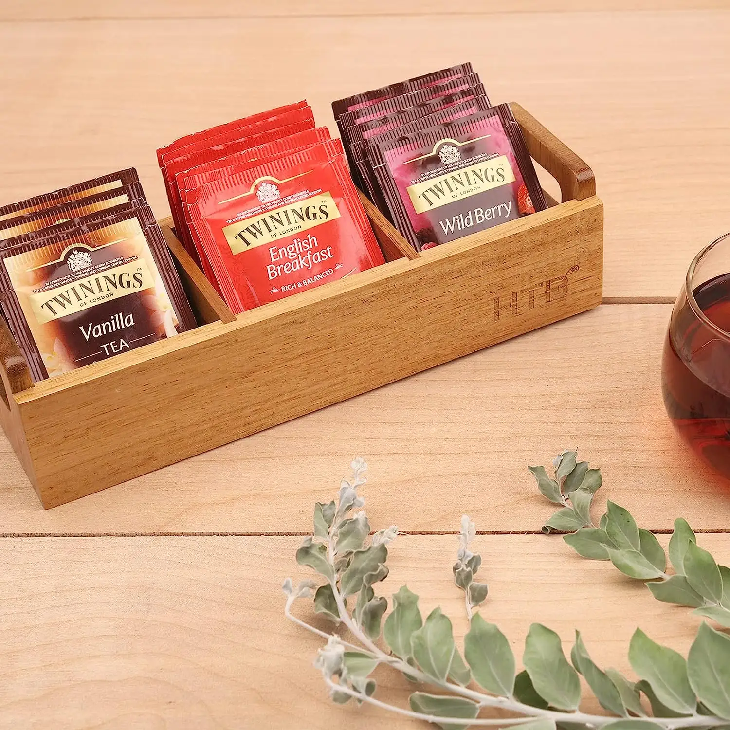Wooden Rustic tea bag Rack Storage Container Coffee tea sugar sweetener Creamer drink Tea bag box