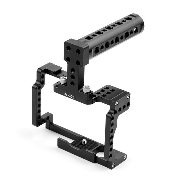 Anoder Camera Cage with Grip Handle Aluminum Alloy with Cold Shoe 1/4 3/8 Holes Compatible with M50 Camera