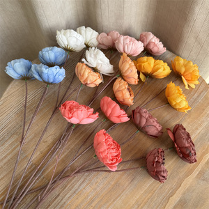 ดอกไม้ประดิษฐ์ 3 หัว ดอกกุหลาบแห้งแบบย้อนยุค ดอกชบา ดอกโบตั๋น ผ้าไหม สำหรับตกแต่งงานแต่งงานและบ้าน ขายส่ง - Product Image 4