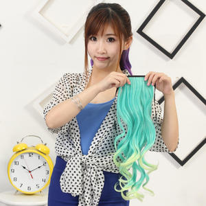 Colorido verano gradiente Cola de Caballo encuadernación pelo largo y rizado correa de fibra química coletas elegantes y de moda - Product Image 5