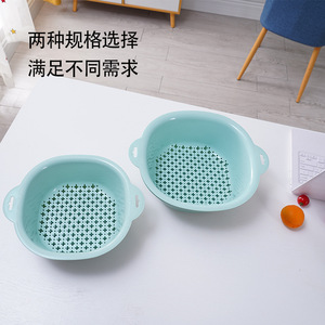 Cesta Escurridora Redonda de Plástico de Doble Capa para Lavado de Verduras, Rejilla de Drenaje para Fregadero de Cocina, Tazón de Almacenamiento Resistente al Agua - Product Image 3