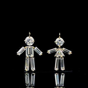 Luxury 14K Gold Rhinestone Human Figure Pendant Lab Grown Baguette Cut Boy & Girl Stick Figure <b>Charm</b> <b>Silver</b> Plated Fine Jewelry - Product Image 1