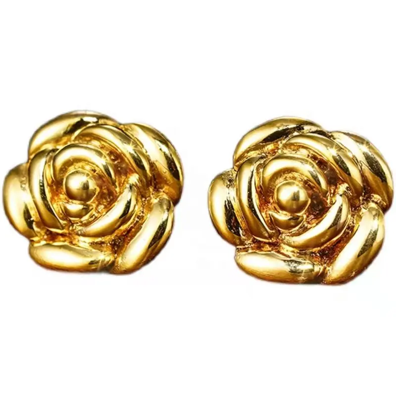 Xinfly Fashion Pure 18K Solid Genuine Gold Rose Shape Stud Earrings Au750 Real Gold Women Ladies Girls Jewelry Custom
