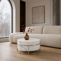 Table basse en marbre artificiel blanc sur mesure avec pieds en métal doré, mobilier moderne pour la maison