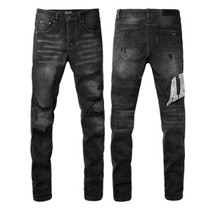 Nuovi Arrivi <span class=keywords><strong>Jeans</strong></span> da <span class=keywords><strong>Uomo</strong></span> di Alta Qualità <span class=keywords><strong>Slim</strong></span> <span class=keywords><strong>Fit</strong></span> in Denim di Cotone, Stile Casual Dritto, Lavaggio Distressed, Effetto Vintage Strappato HighStreet Amiry - Product Image 1