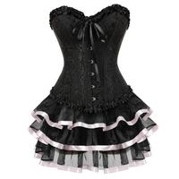Femmes Sexy Jacquard À Lacets Overbust Corset Bustiers Robe Gothique Corps Shaper Mini Jupe Tutu Plus La Taille XS-7XL
