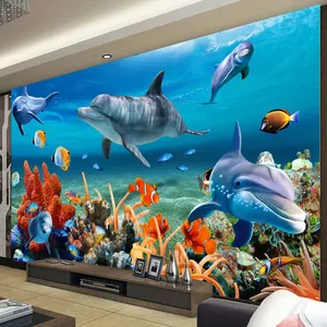 Custom Wall Mural Wallpapers 3D Ocean Dolphin Fish Coral Living Room Sofa TV Background Non-woven Wallpaper For Bedroom Walls 3D