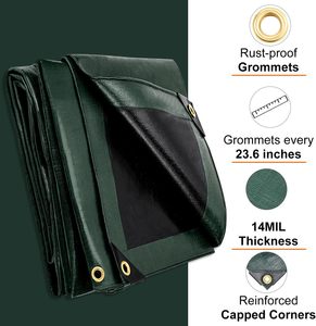 <span class=keywords><strong>Bâche</strong></span> en tissu brocart premium 14 mil 8x10 pieds, imperméable, robuste, avec œillets en laiton, <span class=keywords><strong>protection</strong></span> UV, résistante aux déchirures et à la décoloration - Product Image 2