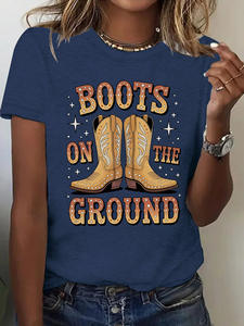 T-shirts décontractés à manches courtes pour femmes avec des imprimés de <span class=keywords><strong>bottes</strong></span> rétro de style occidental en gros pour l'été - Product Image 3