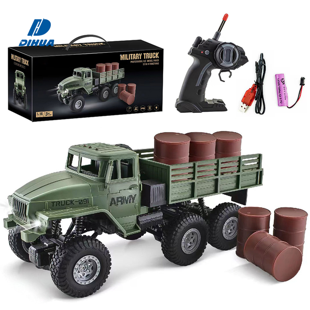 1:16 Scale 4 Channel Remote Control Military Truck Toy with 6 Drums Army RC Vehicle Play Set for Outdoor Adventure and Role Play
