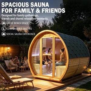 Ambohr US Stocks Outdoor Modern Eco Friendly Sauna 4-5 Person 9KW Wet Steam Barrel Sauna Stone <b>Heater</b> LED Lights - Product Image 2