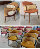 Fauteuil de salle à manger moderne en bois massif avec dossier en rotin et assise en velours capitonné, personnalisé pour la Russie et la Malte, pour restaurant et hôtel